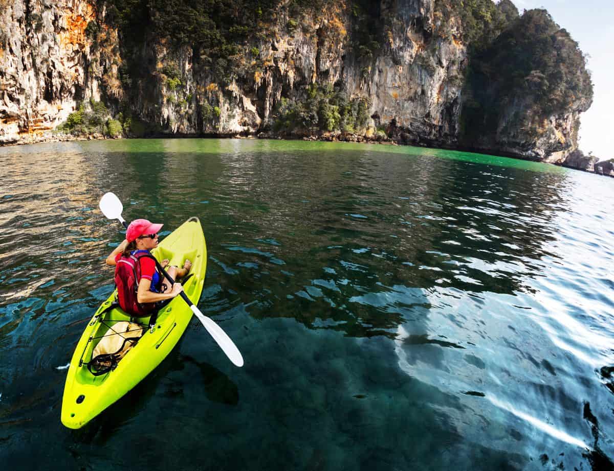 Kayaking near rocks
