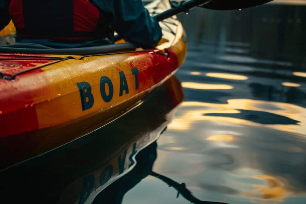 A closde up photo of a kayak with text saying is a kayak a boat